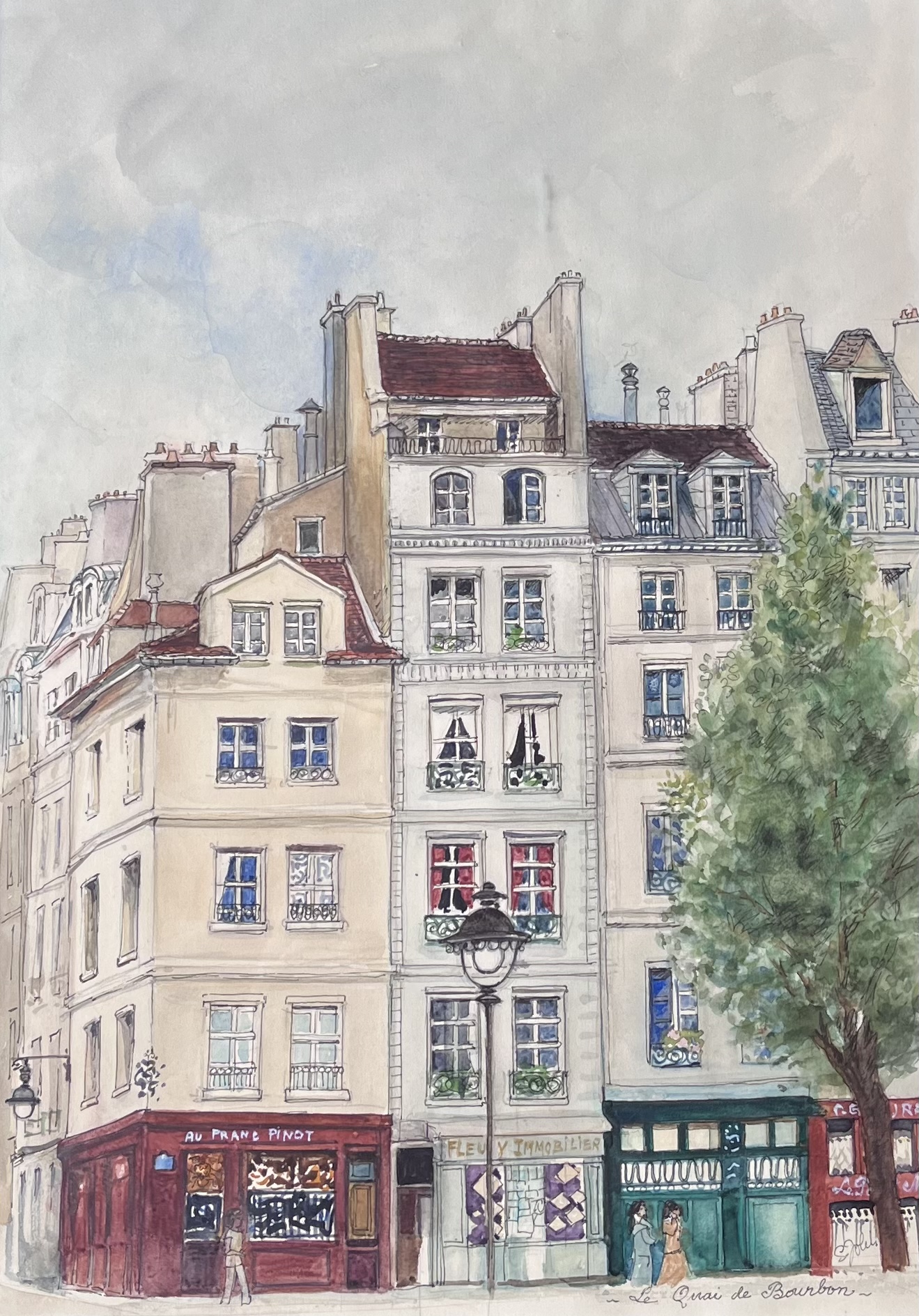 Watercolor painting of Paris street corner